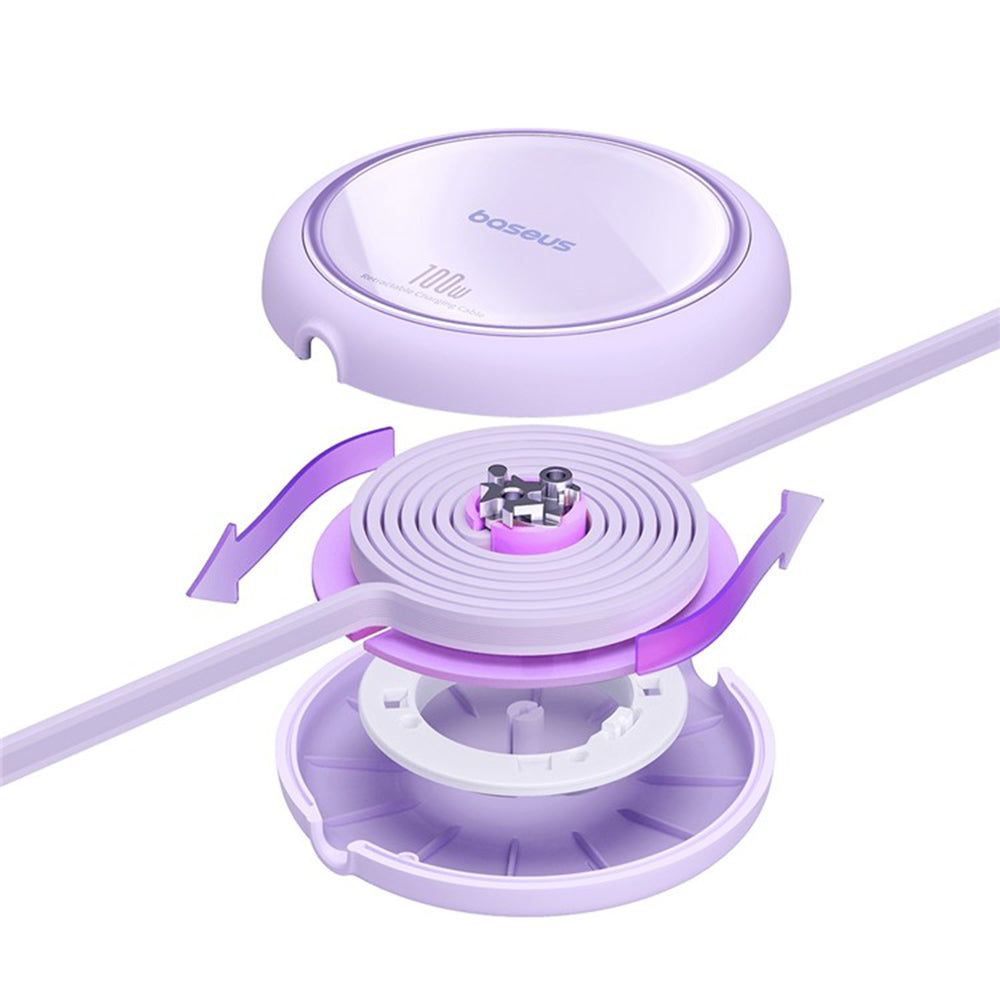 Cablu Date si Incarcare USB-C - USB-C Baseus Free2Draw Mini Retractable, 100W, 1m, Mov P10364500511-00