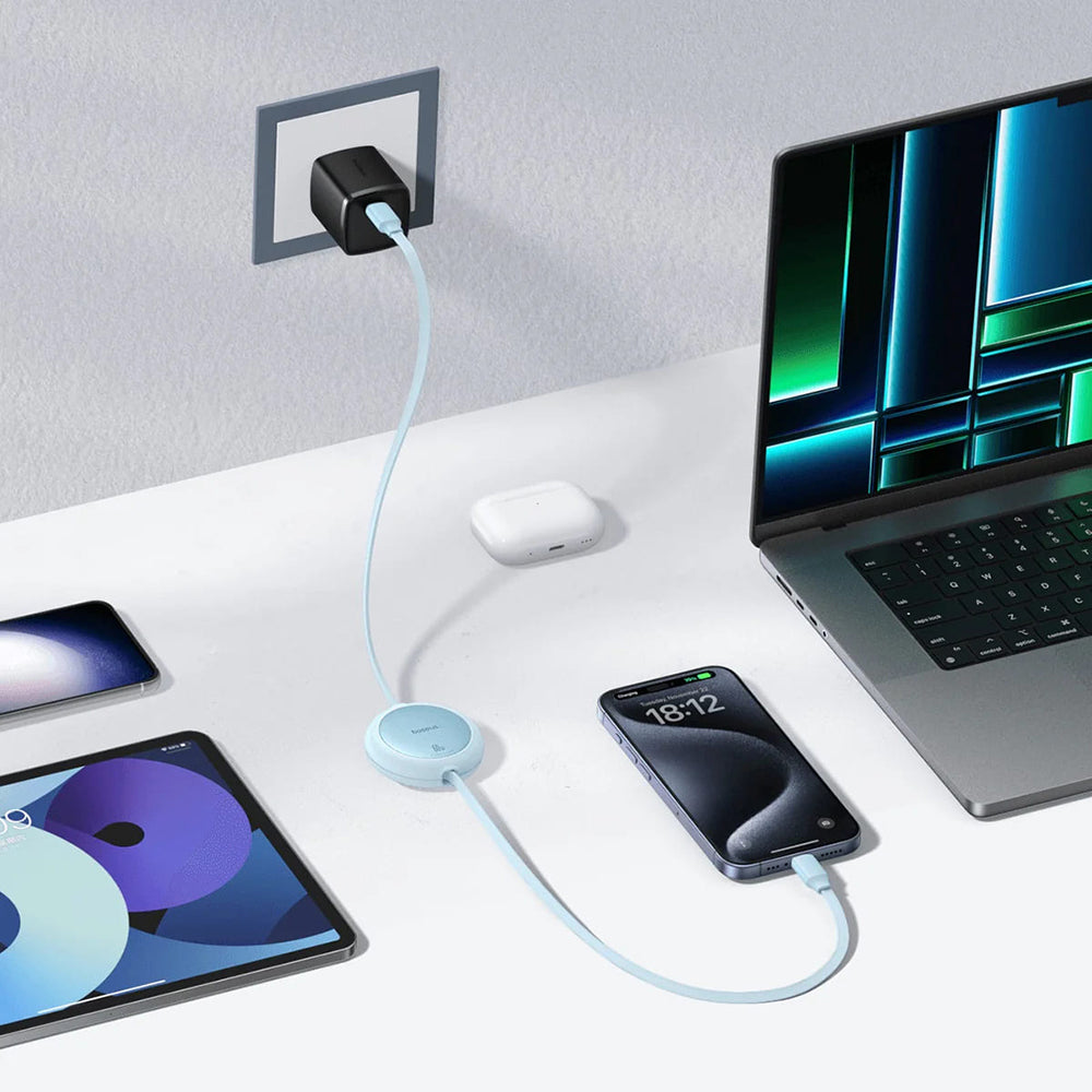 Cablu Date si Incarcare USB-C - USB-C Baseus Free2Pull Mini Retractable, 60W, 1m, Mov P10364500511-01