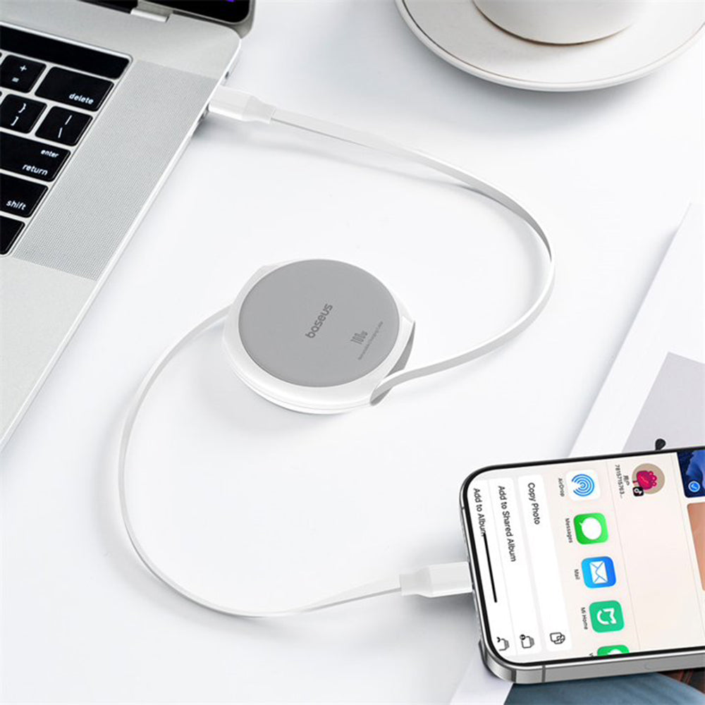 Cablu Date si Incarcare USB-C - USB-C Baseus Pathfinder Retractable, 100W, 1m, Alb P10368400211-00