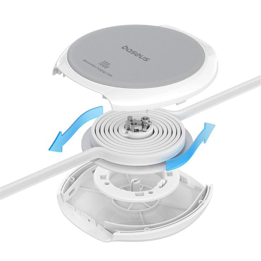Cablu Date si Incarcare USB-C - USB-C Baseus Pathfinder Retractable, 100W, 1m, Alb P10368400211-00