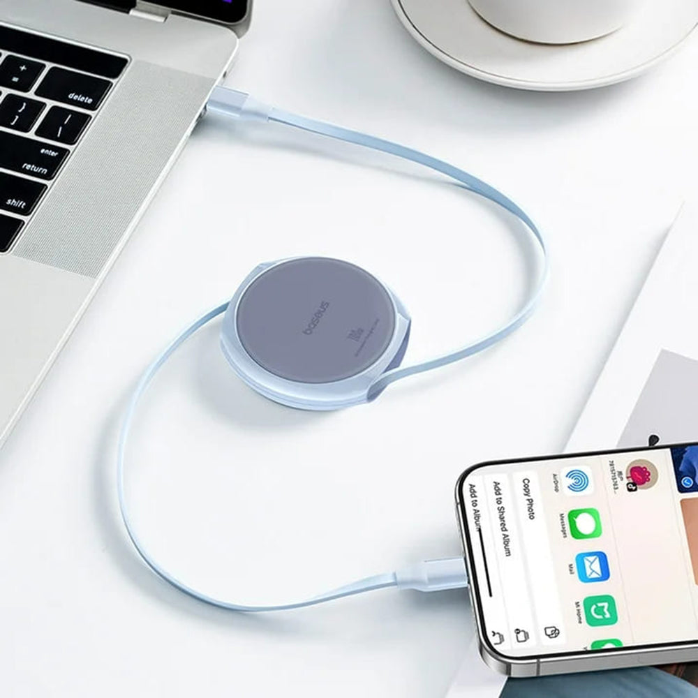 Cablu Date si Incarcare USB-C - USB-C Baseus Pathfinder Retractable, 100W, 1m, Bleu P10368400311-00