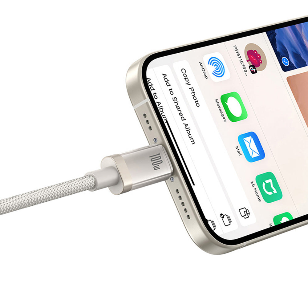 Cablu Date si Incarcare USB-C - USB-C Baseus Titanium, 100W, 2m, Argintiu P10378100G21-01