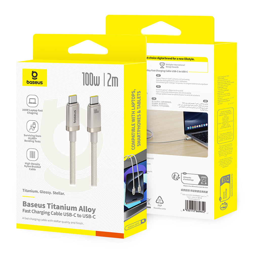 Cablu Date si Incarcare USB-C - USB-C Baseus Titanium, 100W, 2m, Argintiu P10378100G21-01
