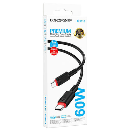 Cablu Date si Incarcare USB-C - USB-C Borofone BX110 Beneficio, 60W, 1m, Negru