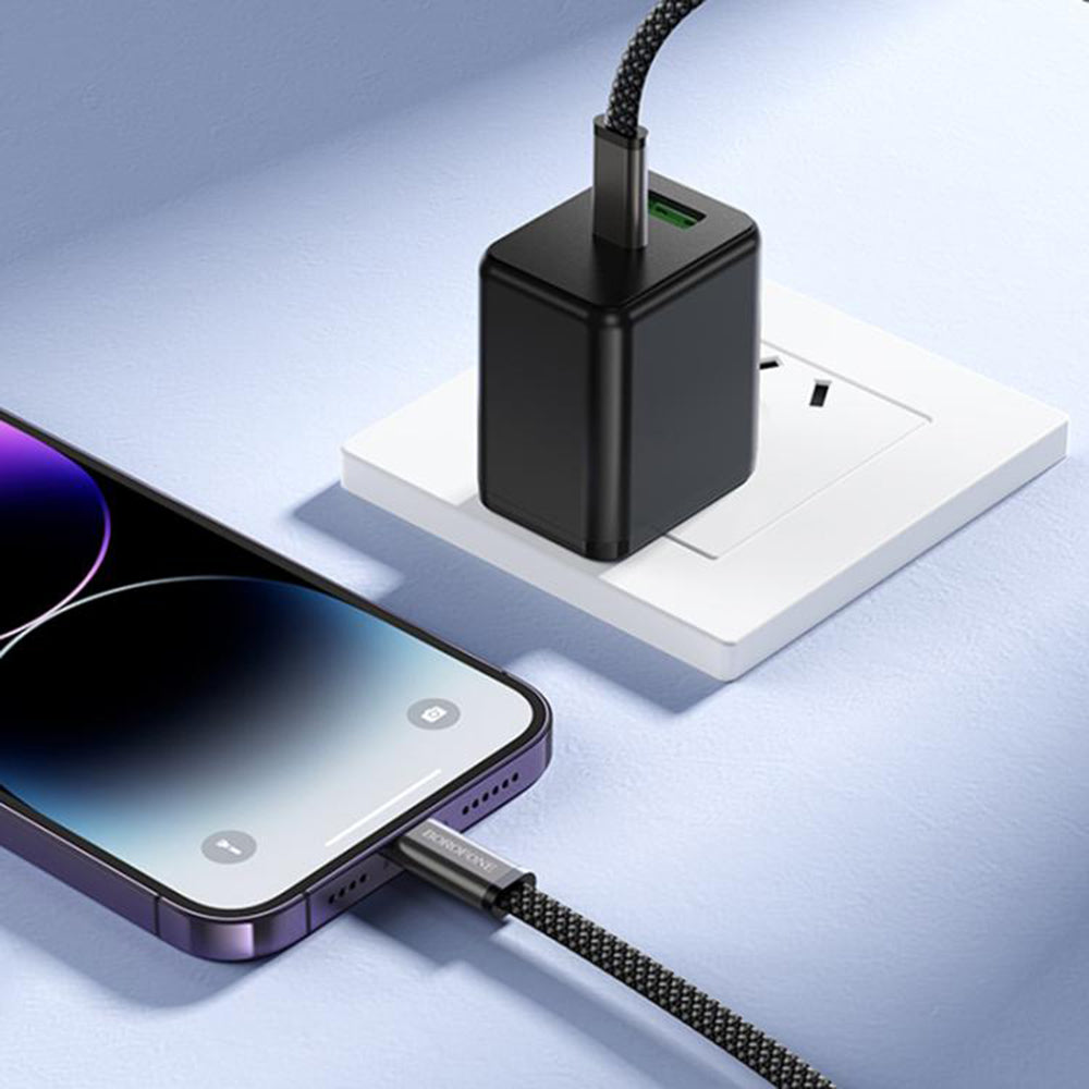 Cablu Date si Incarcare USB-C - USB-C Borofone BX124 Peace, 30W, 1m, Negru