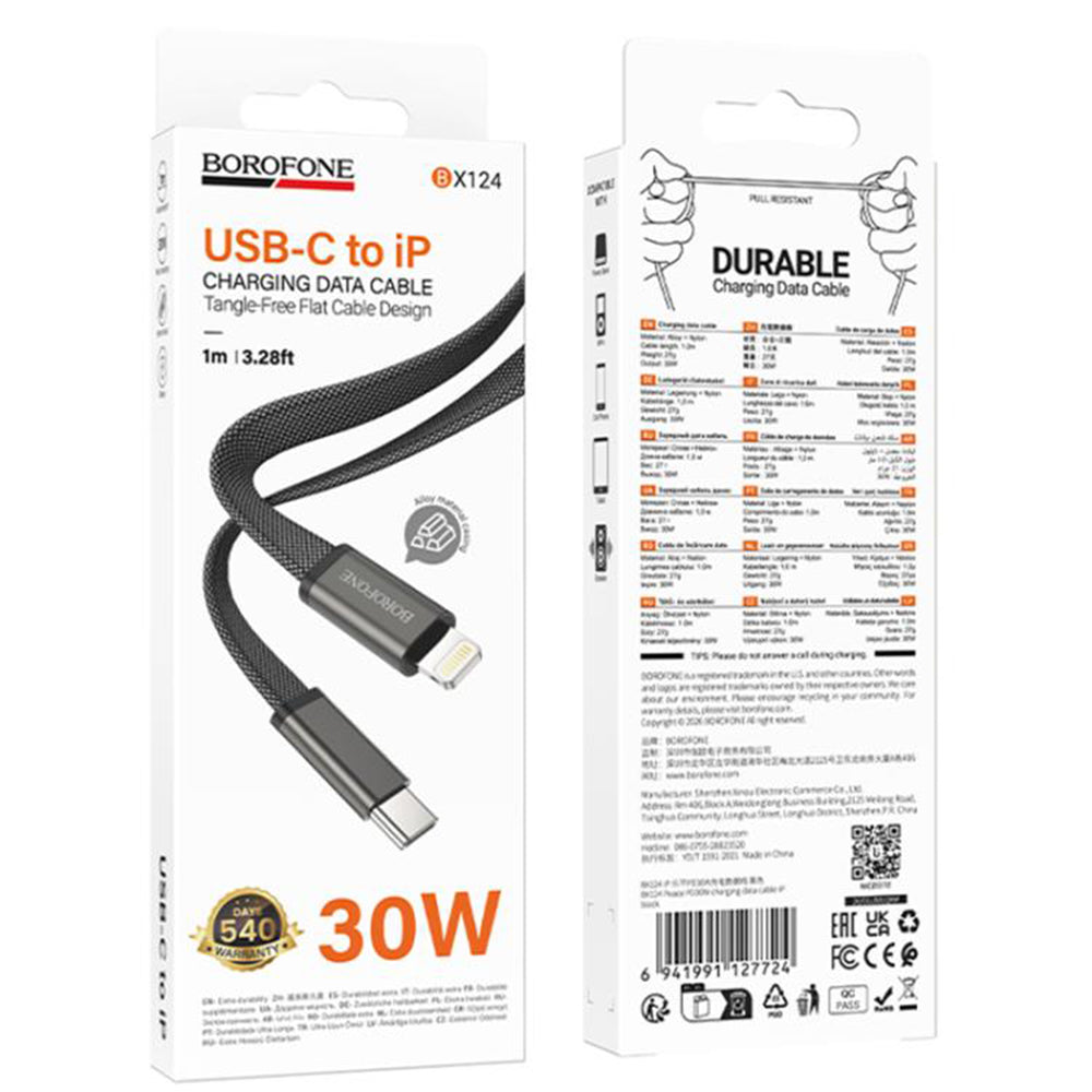 Cablu Date si Incarcare USB-C - USB-C Borofone BX124 Peace, 30W, 1m, Negru