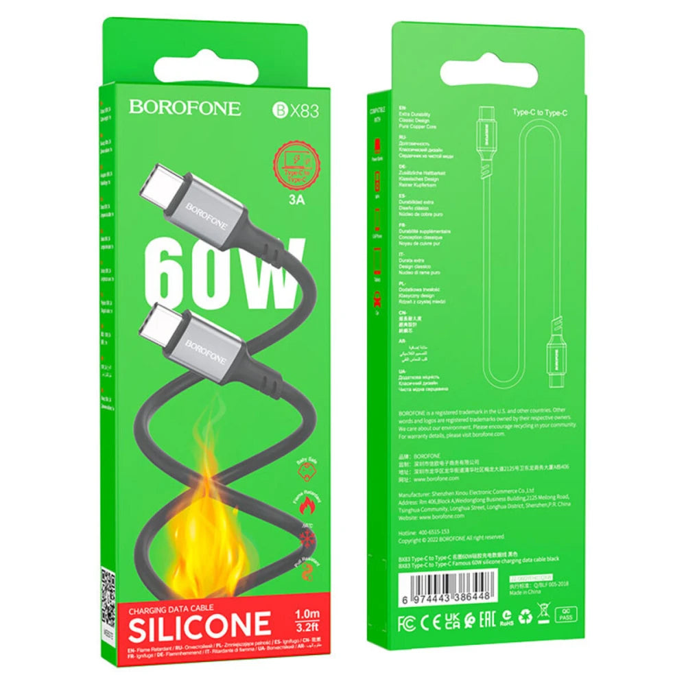 Cablu Date si Incarcare USB-C - USB-C Borofone BX83, 60W, 1m, Negru