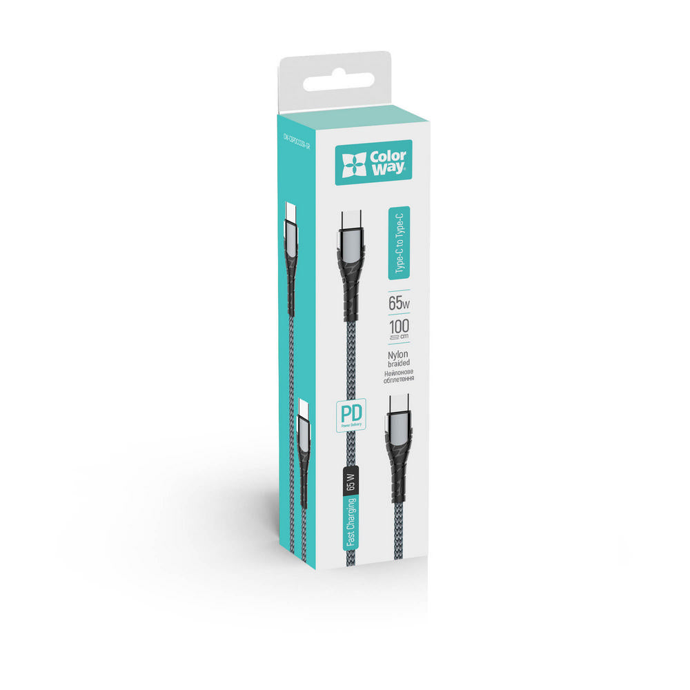 Cablu Date si Incarcare USB-C - USB-C ColorWay CW-CBPDCC040, 65W, 1m, Gri