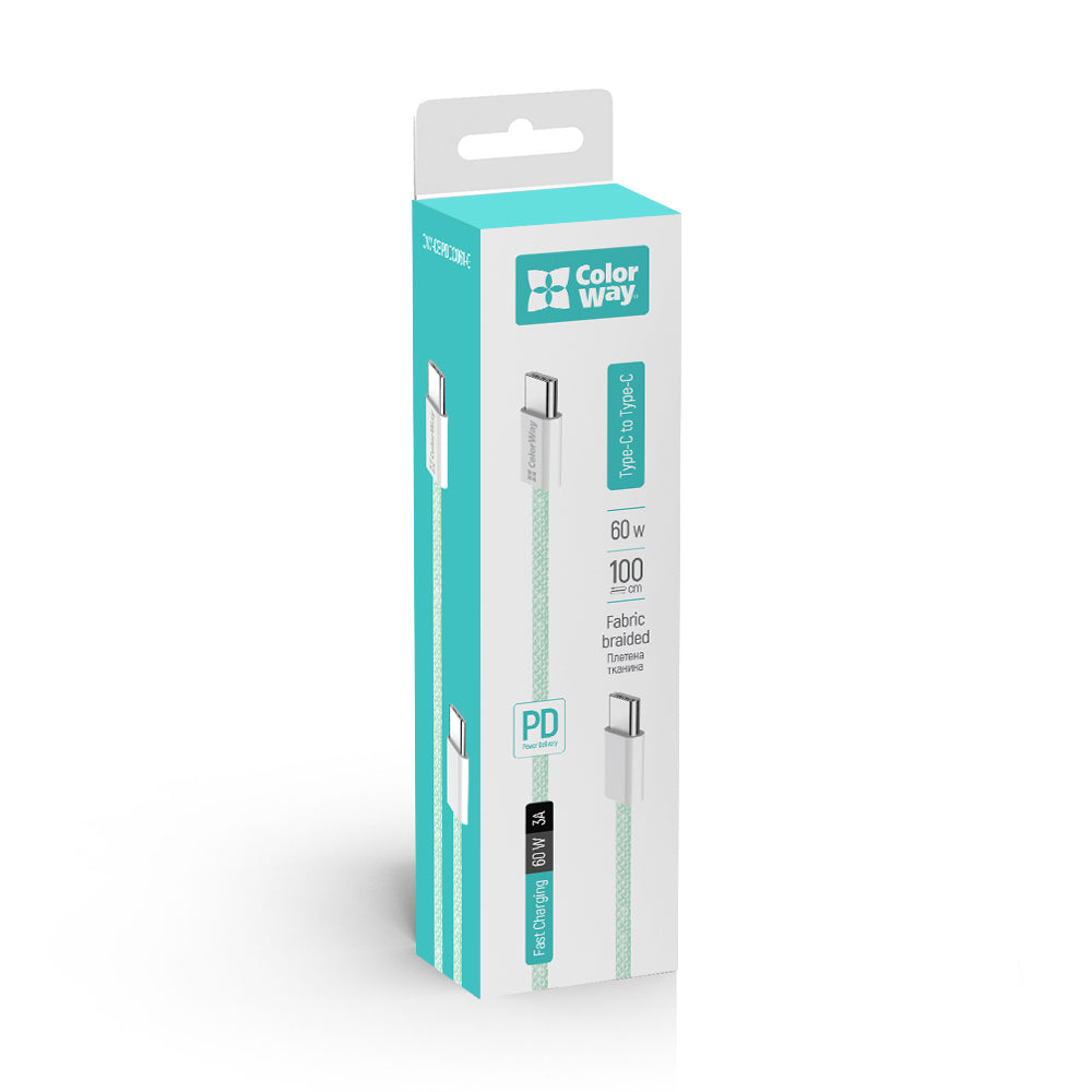 Cablu Date si Incarcare USB-C - USB-C ColorWay CW-CBPDCC061, 60W, 1m, Verde
