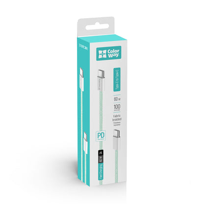 Cablu Date si Incarcare USB-C - USB-C ColorWay CW-CBPDCC061, 60W, 1m, Verde