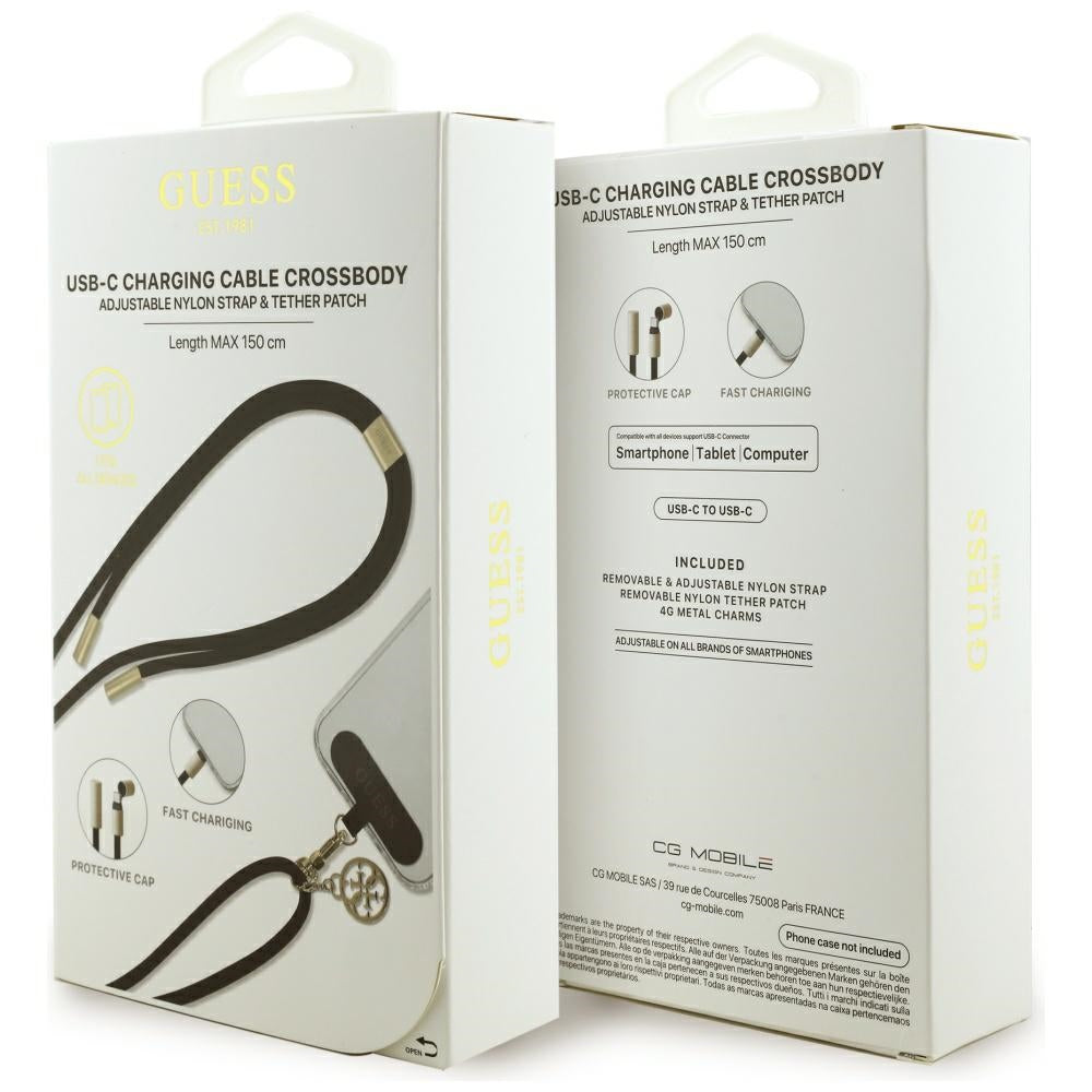 Cablu Date si Incarcare USB-C - USB-C Guess CBDY 4G Charm, 100W, 1.5m, Negru