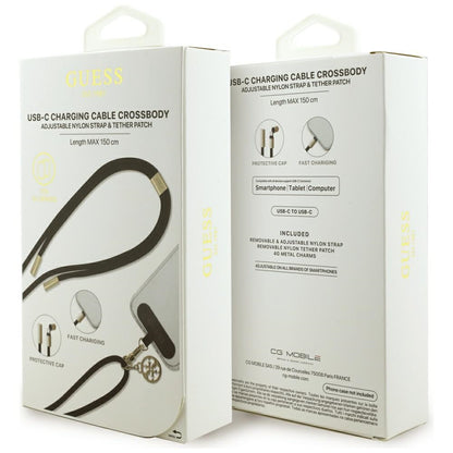 Cablu Date si Incarcare USB-C - USB-C Guess CBDY 4G Charm, 100W, 1.5m, Negru