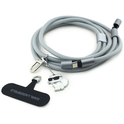 Cablu Date si Incarcare USB-C - USB-C Karl Lagerfeld Choupette Charm, 100W, 1.5m, Gri