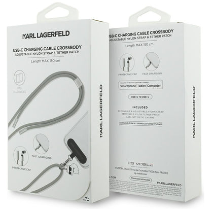 Cablu Date si Incarcare USB-C - USB-C Karl Lagerfeld Choupette Charm, 100W, 1.5m, Gri