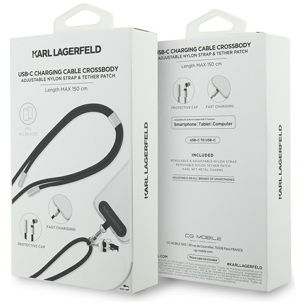 Cablu Date si Incarcare USB-C - USB-C Karl Lagerfeld Ikonik Charm, 100W, 1.5m, Negru