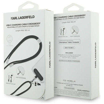 Cablu Date si Incarcare USB-C - USB-C Karl Lagerfeld Ikonik Charm, 100W, 1.5m, Negru