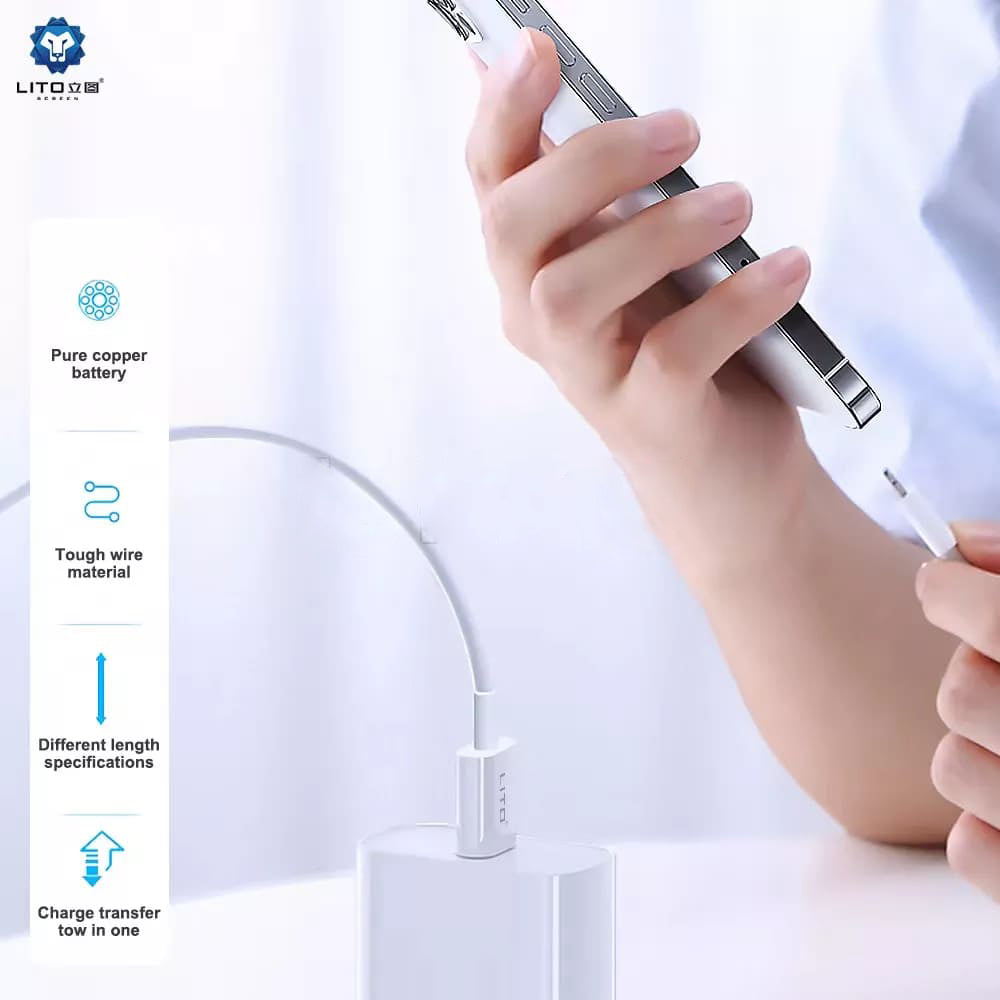 Cablu Date si Incarcare USB-C - USB-C Lito, 18W, 2m, Alb