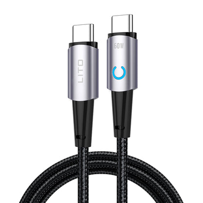 Cablu Date si Incarcare USB-C - USB-C Lito LD10CC, 60W, 1m, Negru