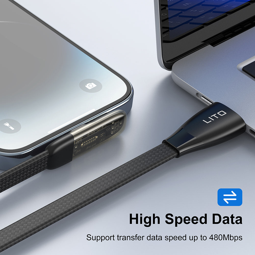 Cablu Date si Incarcare USB-C - USB-C Lito LD11CC, 60W, 1m, Negru