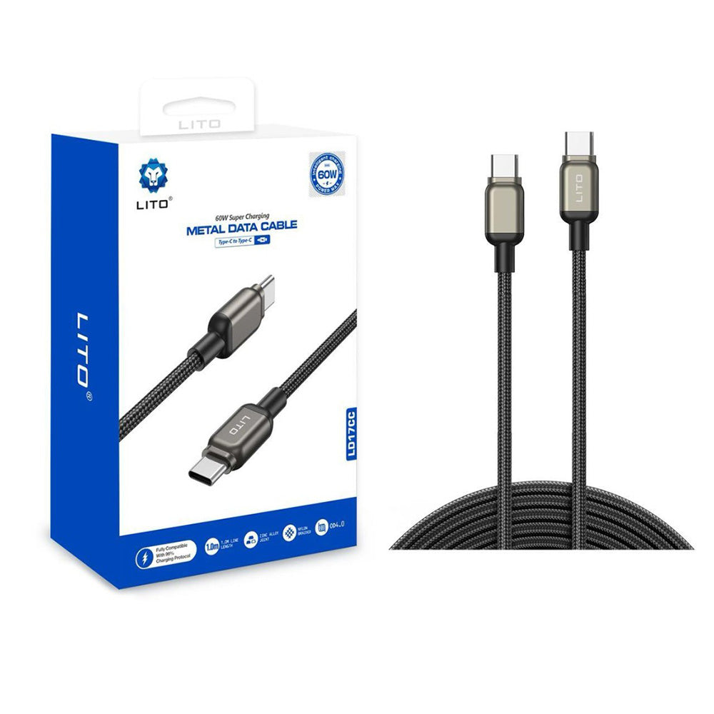 Cablu Date si Incarcare USB-C - USB-C Lito LD17, 100W, 1m, Negru