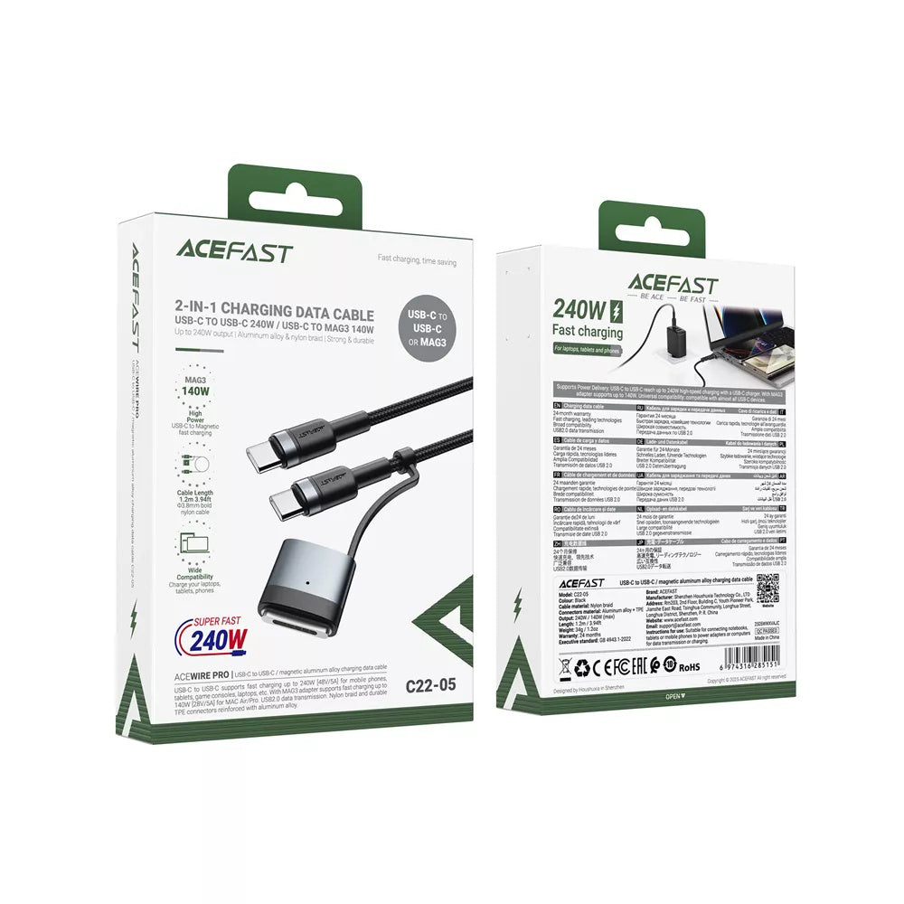 Cablu Incarcare Acefast, USB-C - USB-C / MagSafe 3, 240W, 1.2m, Negru