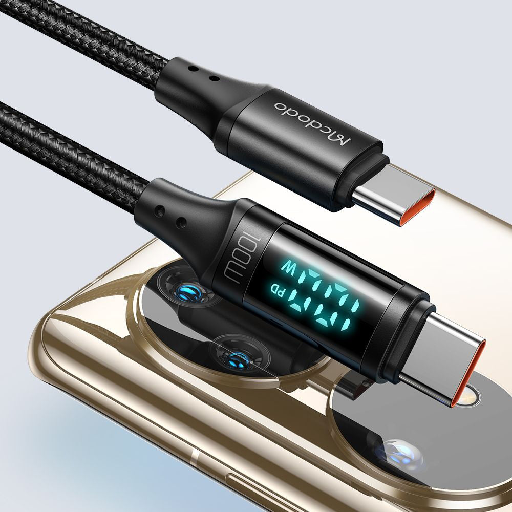 Cablu Date si Incarcare USB-C - USB-C McDodo CA-1100 Display, 100W, 1.2m, Negru