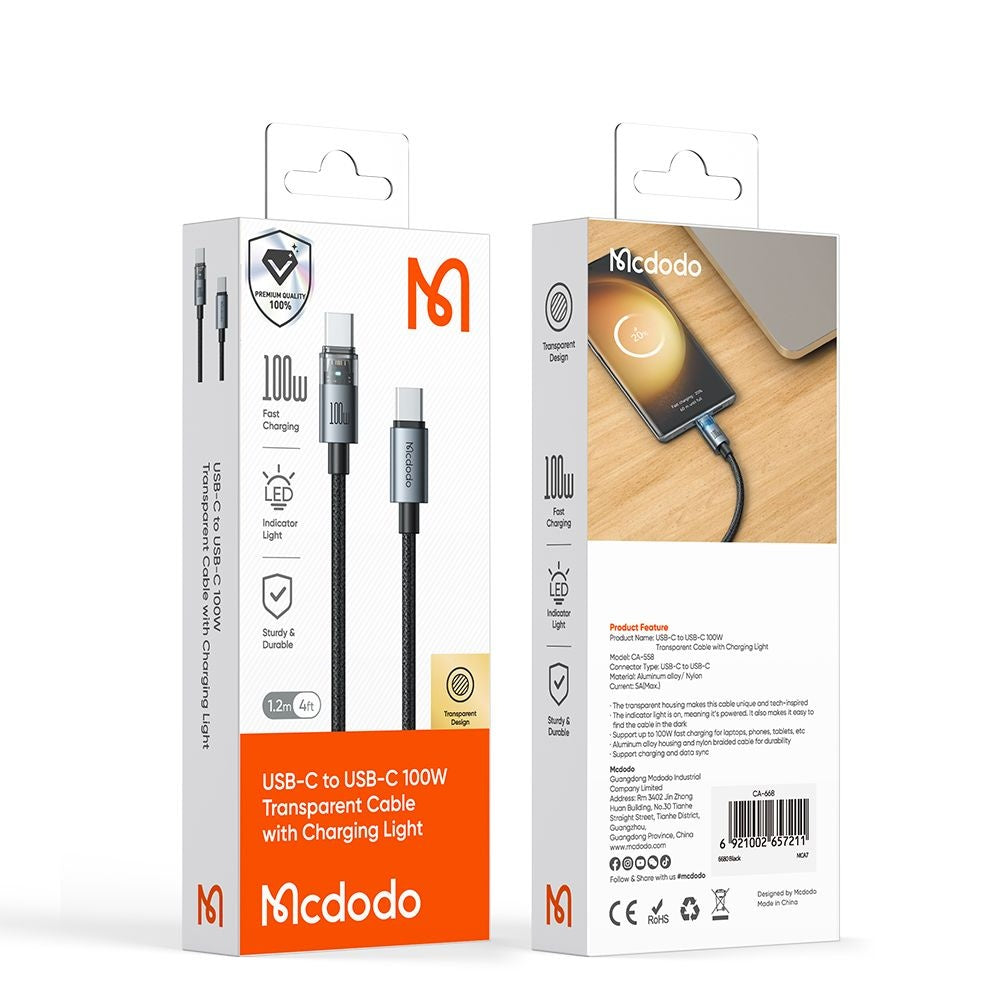 Cablu Date si Incarcare USB-C - USB-C McDodo CA-5580, 100W, 1.2m, Negru