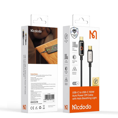 Cablu Date si Incarcare USB-C - USB-C McDodo CA-6680 Auto Power Off, 100W, 1.2m, Negru