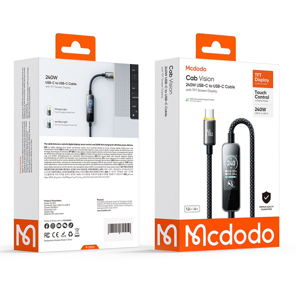 Cablu Date si Incarcare USB-C - USB-C McDodo CA-8750 Display, 240W, 1.2m, Negru