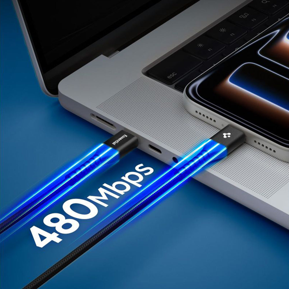 Cablu Date si Incarcare USB-C - USB-C Spigen EB10010CCA, 100W, 1m, Negru ACA11103