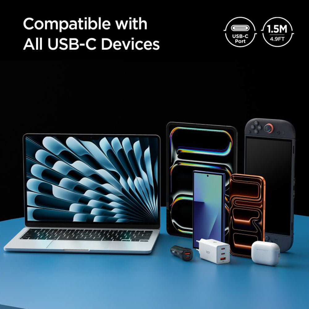Cablu Date si Incarcare USB-C - USB-C Spigen EB10015CC, 100W, 1.5m, Alb ACA10420
