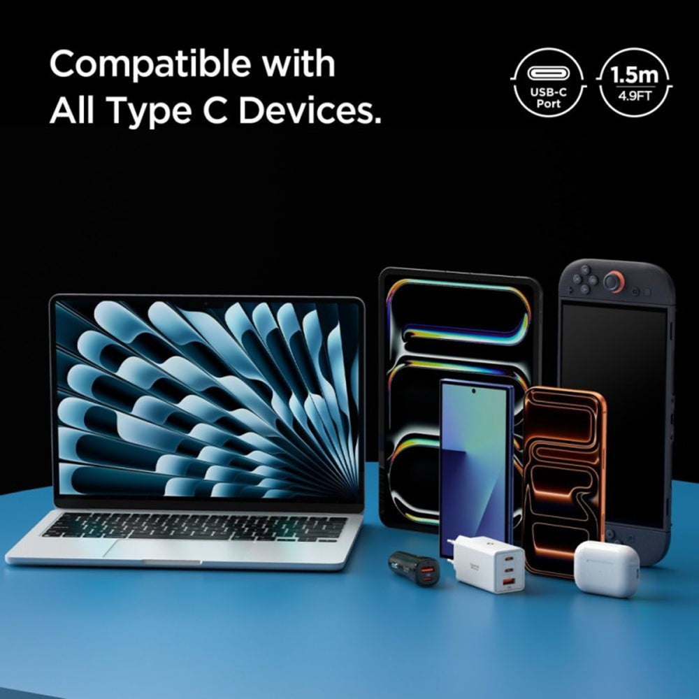 Cablu Date si Incarcare USB-C - USB-C Spigen EB6015CC, 60W, 1.5m, Gri ACA10418