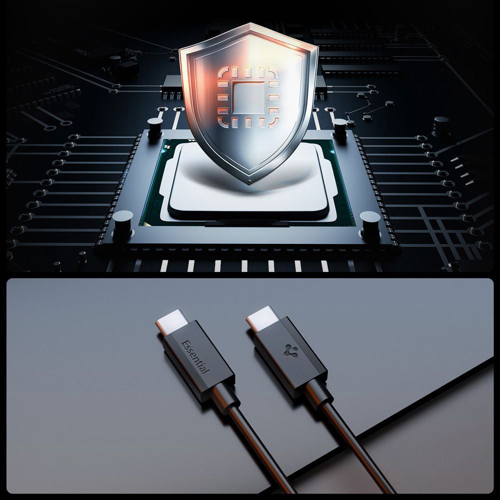 Cablu Date si Incarcare USB-C - USB-C Spigen Essential, 60W, 2m, Negru