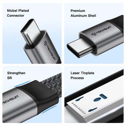 Cablu Date si Incarcare USB-C - USB-C Techsuit ElysiumSync Pro CX1, 240W, 1m, Gri