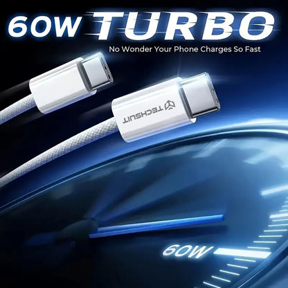 Cablu Date si Incarcare USB-C - USB-C Techsuit PCB114D, 60W, 1m, Gri