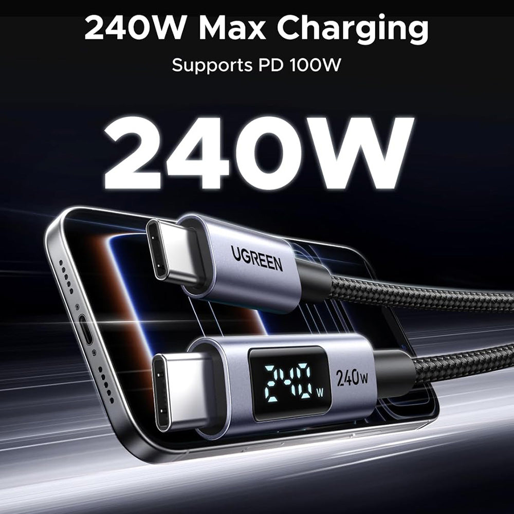 Cablu Date si Incarcare USB-C - USB-C UGREEN 65867 Display, 240W, 2m, Gri