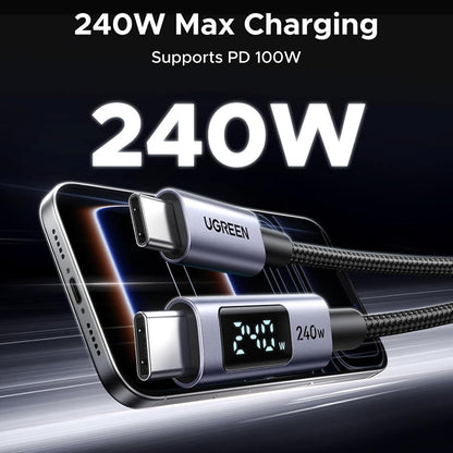 Cablu Date si Incarcare USB-C - USB-C UGREEN 65867 Display, 240W, 2m, Gri