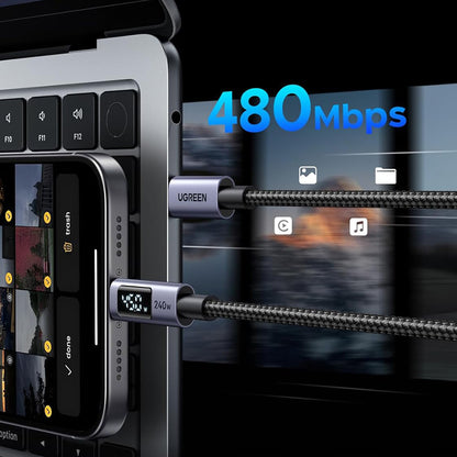 Cablu Date si Incarcare USB-C - USB-C UGREEN 65867 Display, 240W, 2m, Gri