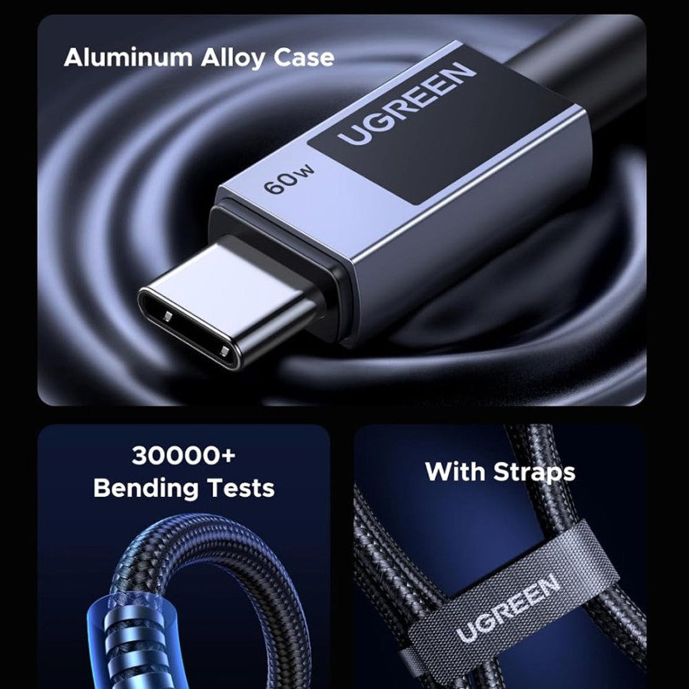 Cablu Date si Incarcare USB-C - USB-C UGREEN L524, 60W, 1m, Gri