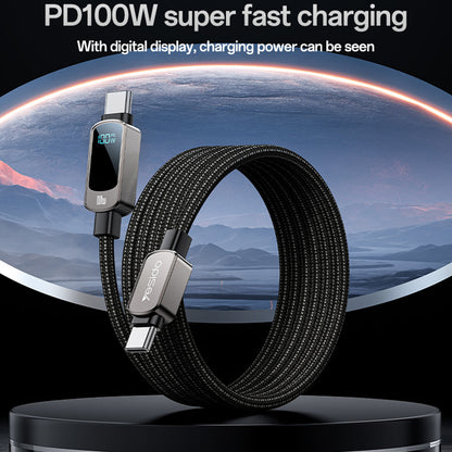 Cablu Date si Incarcare USB-C - USB-C Yesido CA179 Display, 100W, 1.2m, Negru