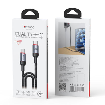 Cablu Date si Incarcare USB-C - USB-C Yesido CA186, 240W, 2m, Negru