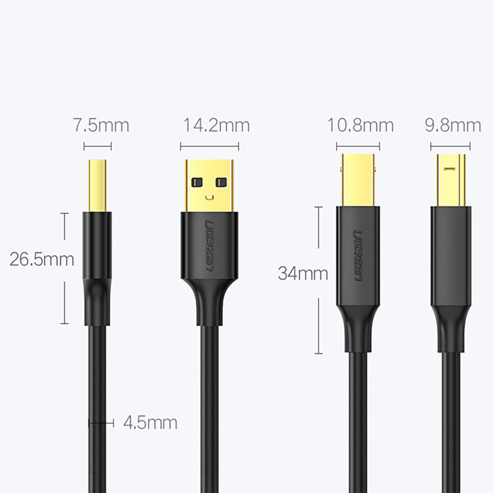 Cablu Imprimanta UGREEN US135, USB-A - USB-B, 1m, Negru