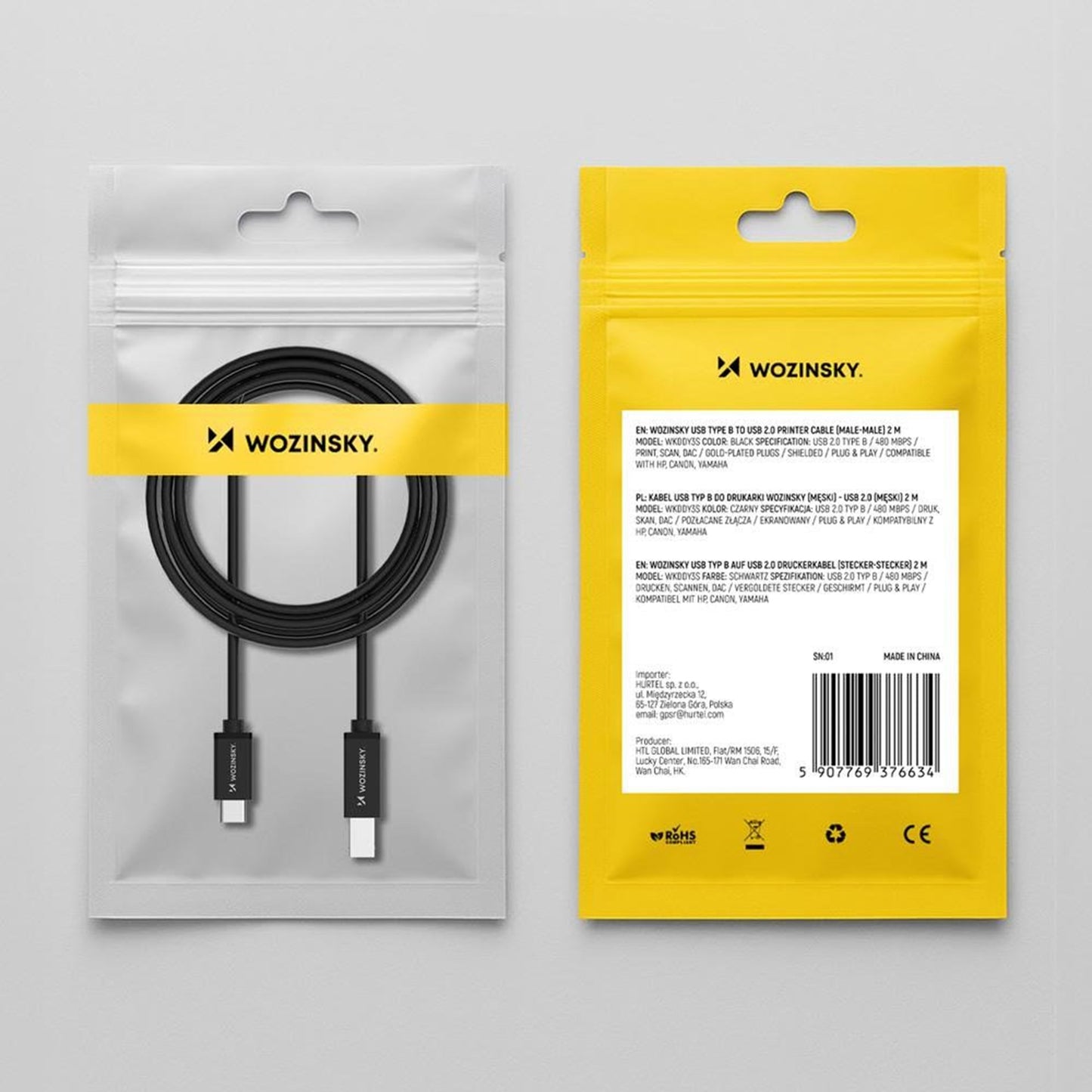Cablu Imprimanta WZK WKDDY1S, USB-C - USB-B, 1m, Negru