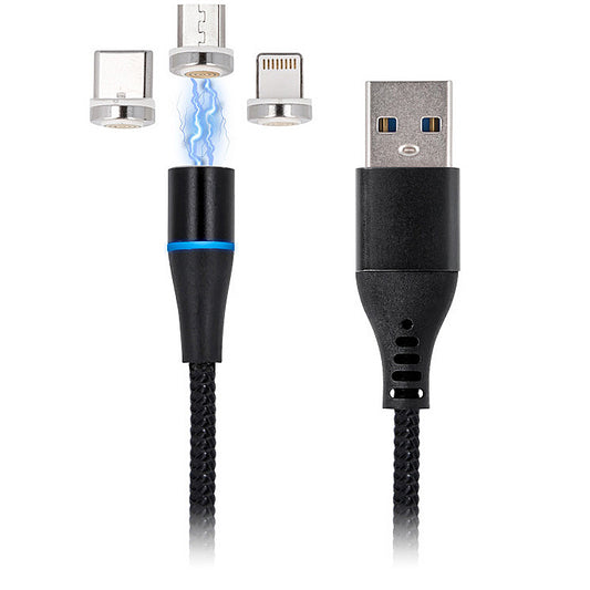 Cablu Incarcare USB-A - Lightning / microUSB / USB-C MaXlife MXUC-02 Magnetic 3in1, 18W, 1m, Negru