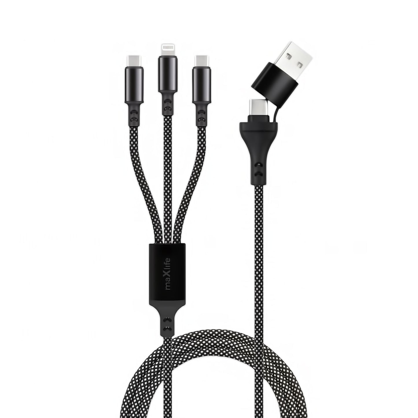 Cablu Incarcare USB-A / USB-C - Lightning / USB-C MaXlife ALLin1, 66W, 1m, Negru
