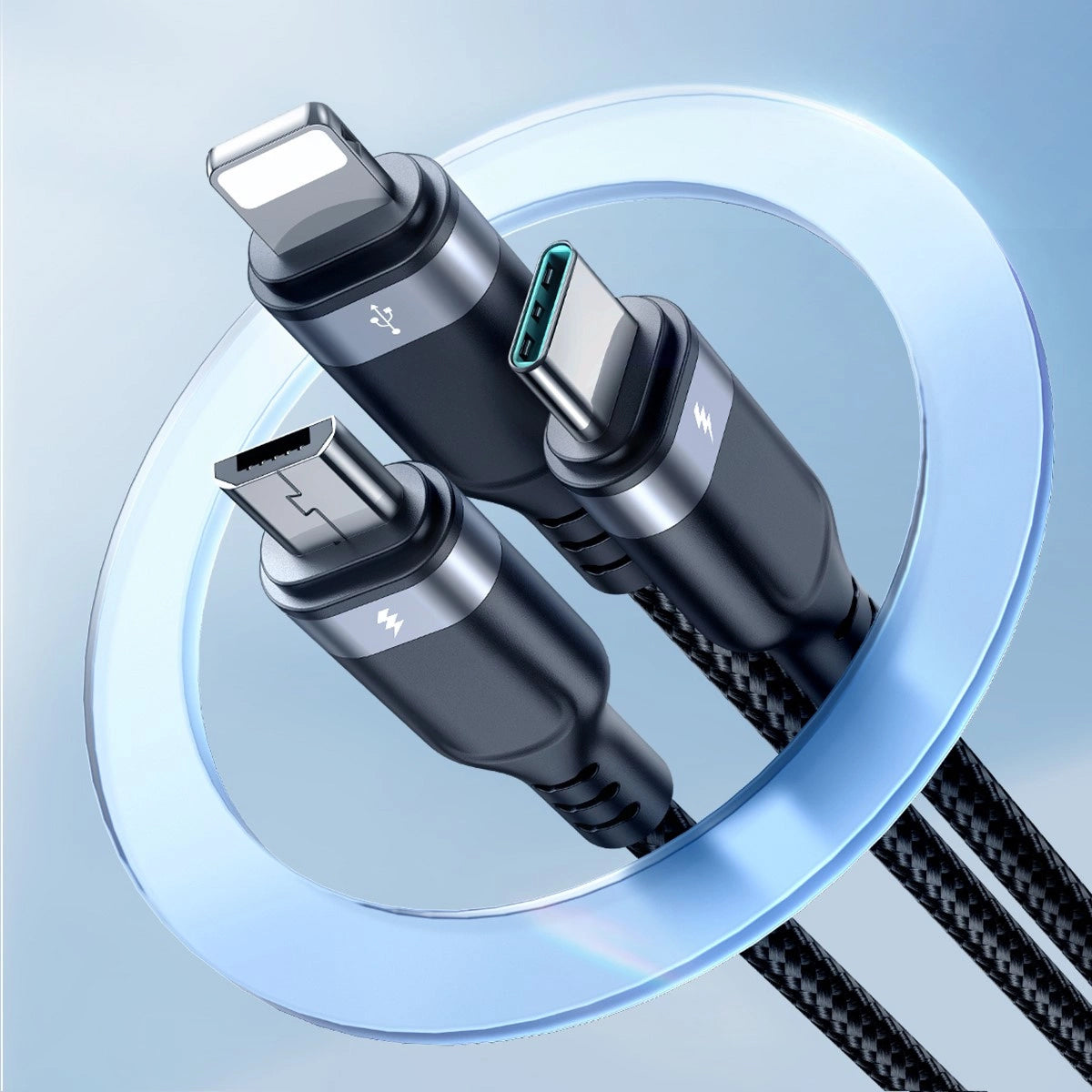 Cablu Incarcare USB-A - Lightning / microUSB / USB-C Joyroom S-A18, 18W, 1.2m, Negru