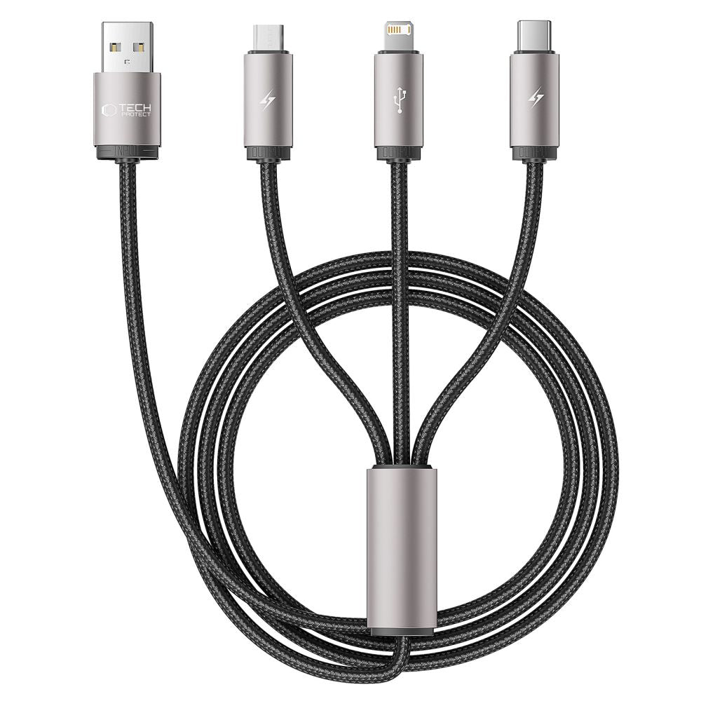 Cablu Incarcare USB-A - Lightning / microUSB / USB-C Tech-Protect Ultraboost, 18W, 1m, Gri