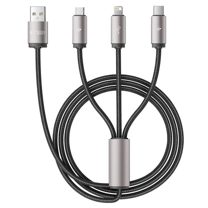 Cablu Incarcare USB-A - Lightning / microUSB / USB-C Tech-Protect Ultraboost, 18W, 1m, Gri