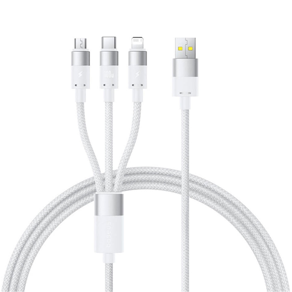 Cablu Incarcare USB-A - Lightning / microUSB / USB-C Baseus StarSpeed, 100W, 1.5m, Alb P10319900211-00