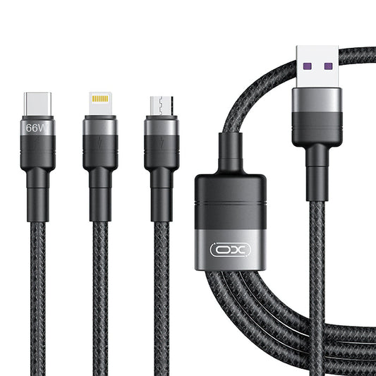 Cablu Incarcare USB-A - Lightning / microUSB / USB-C XO Design NB-Q191 3in1, 66W, 1.2m, Negru